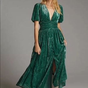 Anthropologie Puff-Sleeved Burnout Velvet Maci Dress